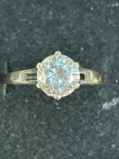 9ct Gold ring set with large white stone Size P