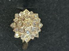 9ct Gold diamond cluster ring Weight 3.5g Size L