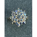 9ct Gold sapphire cluster ring Weight 4.2g Size L