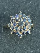 9ct Gold sapphire cluster ring Weight 4.2g Size L