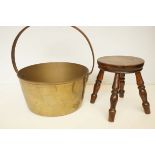 Early brass jam pan & early stool