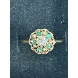 9ct Gold cluster ring set with emeralds surrounded