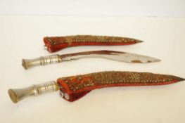 2x Ornate Kukri knives with skinners