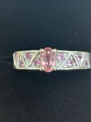 9ct White gold ring set with pink sapphires Size Q