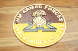 Cast iron sign HM armed forces Lancashire fusilier