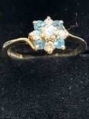 9ct Gold ring set with blue topaz & cz stones Size