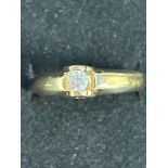 9ct Gold ring set with solitaire white stone Size