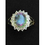 9ct Gold ring set with mystic topaz surrounded by