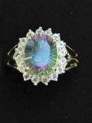 9ct Gold ring set with mystic topaz surrounded by