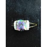9ct Gold ring set with large mystic topaz & diamon