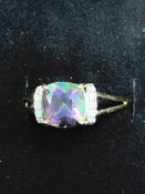9ct Gold ring set with large mystic topaz & diamon