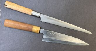 Rare antique Japanese chefs knife set signed MINAMOTO Masahisa & ARITSUGU.Rare antique ARITSUGU