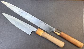 Rare Antique Japanese Chefs knife SET of two knifes signed ARITSUGU & ITTETSUSAI.Knife 1).Rare