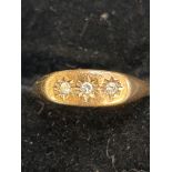 9ct Gold ring set with three white stones, size R