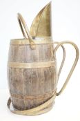 Early wood and brass coal scuttle, height 57cm