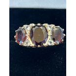 9ct Gold ring garnets and diamonds, size S, 3.8gra