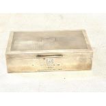 Engine turned silver cigarette box. Full Birmingha