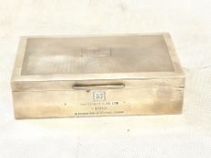 Engine turned silver cigarette box. Full Birmingha