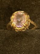 9ct Gold ring set with large amethyst Weight 3.2g