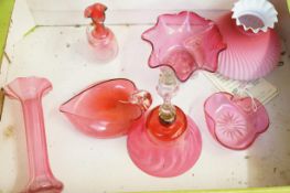 Box of Victorian cranberry glass