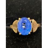9ct gold ring set with large blue stone Size O
