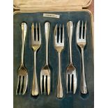 Set of 6 cased silver cake forks