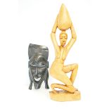 African carved figure together with ebonised woode