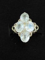 9ct Gold ring set with 4 large white stones Size O