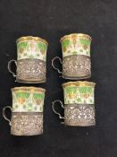 4x Aynsley coffee cans with silver holders