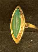 9ct Gold ring set with large green stone possibly