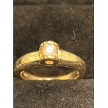 9ct Gold ring set with solitaire white stone Weigh