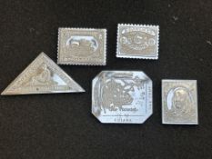 5x Silver ingot postage stamps Weight 53.7g