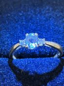 9ct Gold ring set with aquamarine & diamonds Size