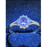 9ct Gold ring set with amethyst & cz stones Size U