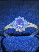 9ct Gold ring set with amethyst & cz stones Size U