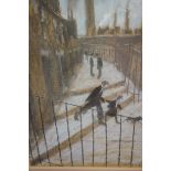 Harold Riley pastel sketch, Walking the dog signed & dated 79. 80 cm x 64 cm