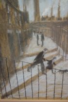 Harold Riley pastel sketch, Walking the dog signed & dated 79. 80 cm x 64 cm