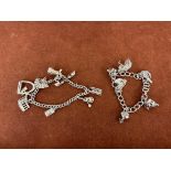 2 Silver charm bracelets - 15 charms