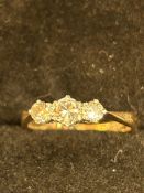 9ct Gold ring set with 3 white stones Size K