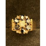9ct Gold cluster ring set with sapphires & diamond