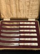 Set of porcelain handled knives c1920-30