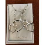 Boxed silver heart necklace & earrings
