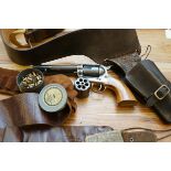 Vintage blank firing revolver with holster & other