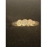 9ct gold ring set with 3 diamonds Size I 1.8 grams