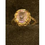 9ct Gold ring set with large amethyst Weight 3.2g