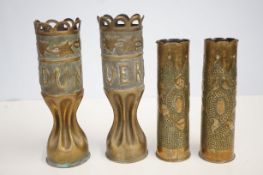 2x Pairs of trench art vases WWI