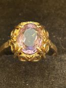 9ct gold ring set with large amethyst Size S 3 gr