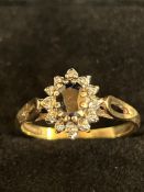 9ct Gold ring set with sapphire & diamond Size M 1