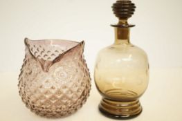Retro owl glass vase together with a retro decante