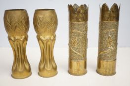2x Pairs of trench art vases WWI